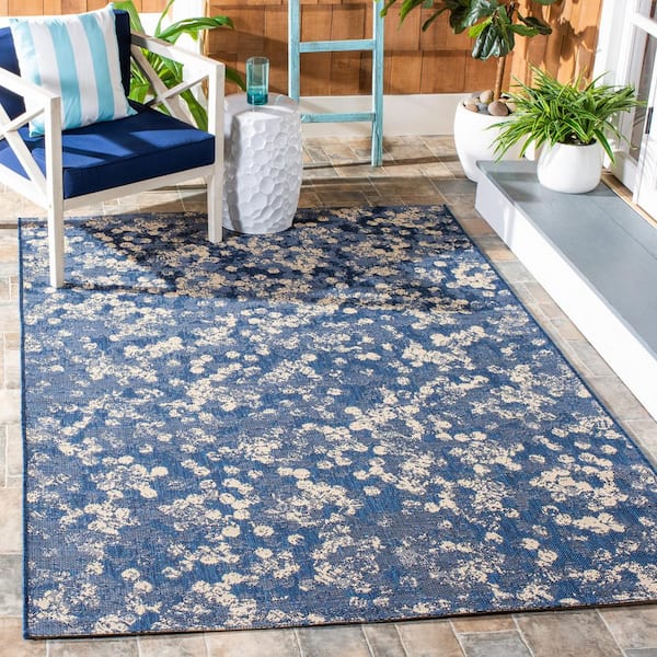 Courtyard Navy/Beige 7 ft. x 7 ft. Marle Indoor/Outdoor Square Area Rug