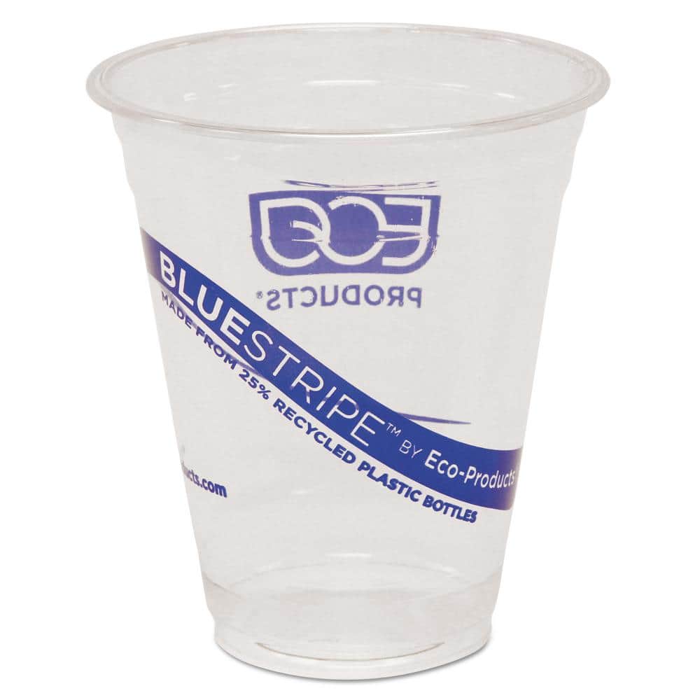 BlueStripe 12 oz. Clear/Blue 25% Recycled Content Disposable Plastic Cups, 