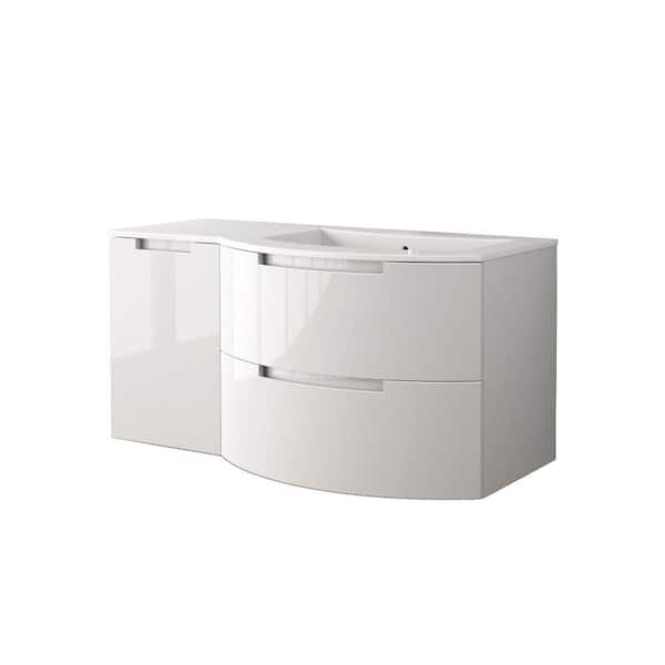 LaToscana Oasi 53 in. Bath Vanity in Glossy White with Tekorlux Vanity Top in White with White Basin