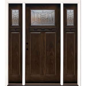 67.5 in.x81.625in.Phoenix Patina Craftsman Stained Chestnut Mahogany Right-Hd Fiberglass Prehung Front Door w/Sidelites