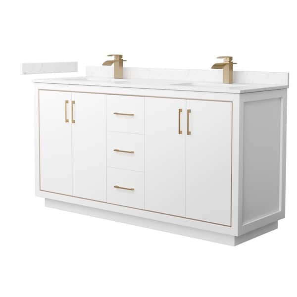 Wyndham Collection Icon 66 in. W x 22 in. D x 35 in. H Double Bath Vanity in White with Carrara Cultured Marble Top