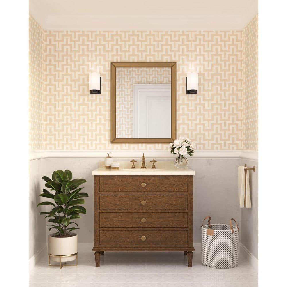 Estrada Matte Black Steel Vanity Light with Opal Glass Shade