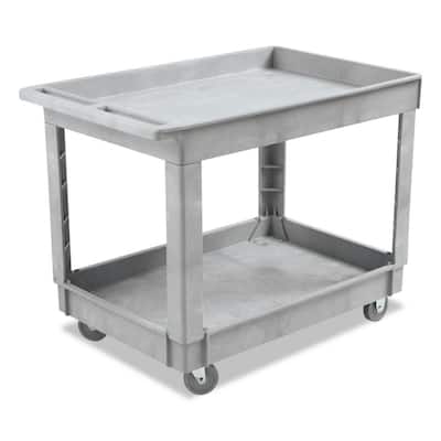 24 in. W x 40d Gray Plastic Resin 2-Shelf Utility Cleaning Cart, 1 Cart/EA