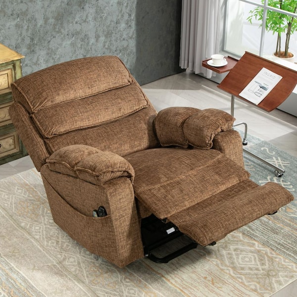 Coffee Extended Footrest Comfort Chenille Power Lift Recliner with Massage and Heat