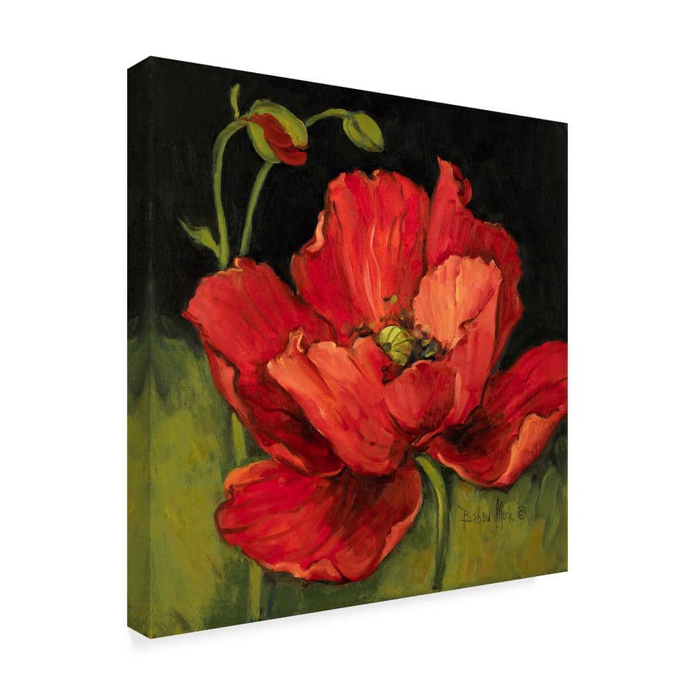 Barbara Mock 'Poppy Blossom' 35" x 35" Red and Green Canvas Art