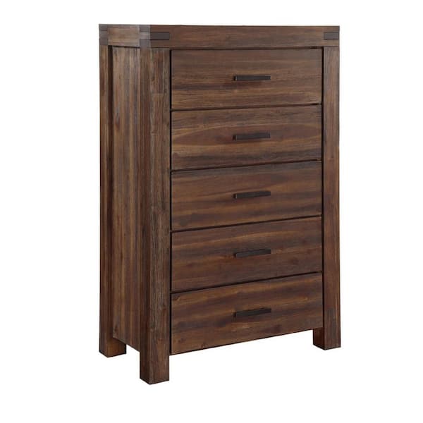Benjara 19 in. Brown 5-Drawer Wooden Chest of Drawers