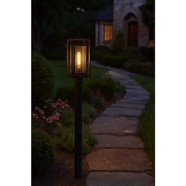 Republic 1-Light Oil Rubbed Bronze Composite Plastic Weather Resistant Post Light with LED Bulbs Included