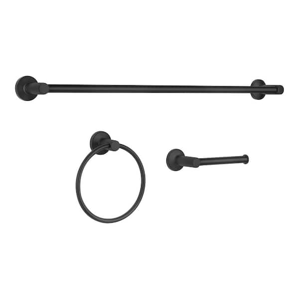 Dorind 3-Piece Bath Hardware Set with 24 in. Towel Bar, Towel Ring, and TP Holder in Matte Black