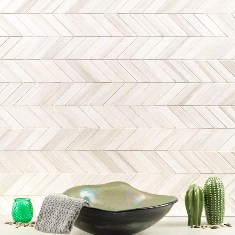 Bianco 12" x 15" Matte Porcelain Chevron Mosaic Tile