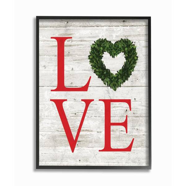 Stupell Industries 11 in. x 14 in. "Love Wreath Planked" by Lettered and Lined Wood Framed Wall Art