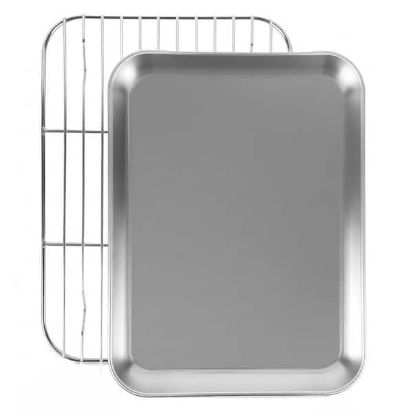 Stainless Steel Silver Baking Sheet with Cooling Rack Oven-Safe Non-Toxic Heavy Duty Sheet for Healthy Baking