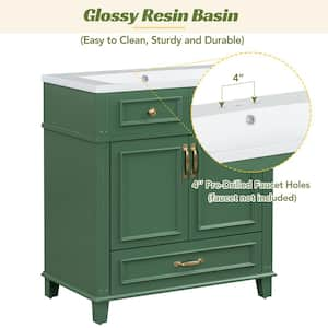 30 in. W Single Sink Freestanding Bath Vanity in Green with White Resin Sink Top