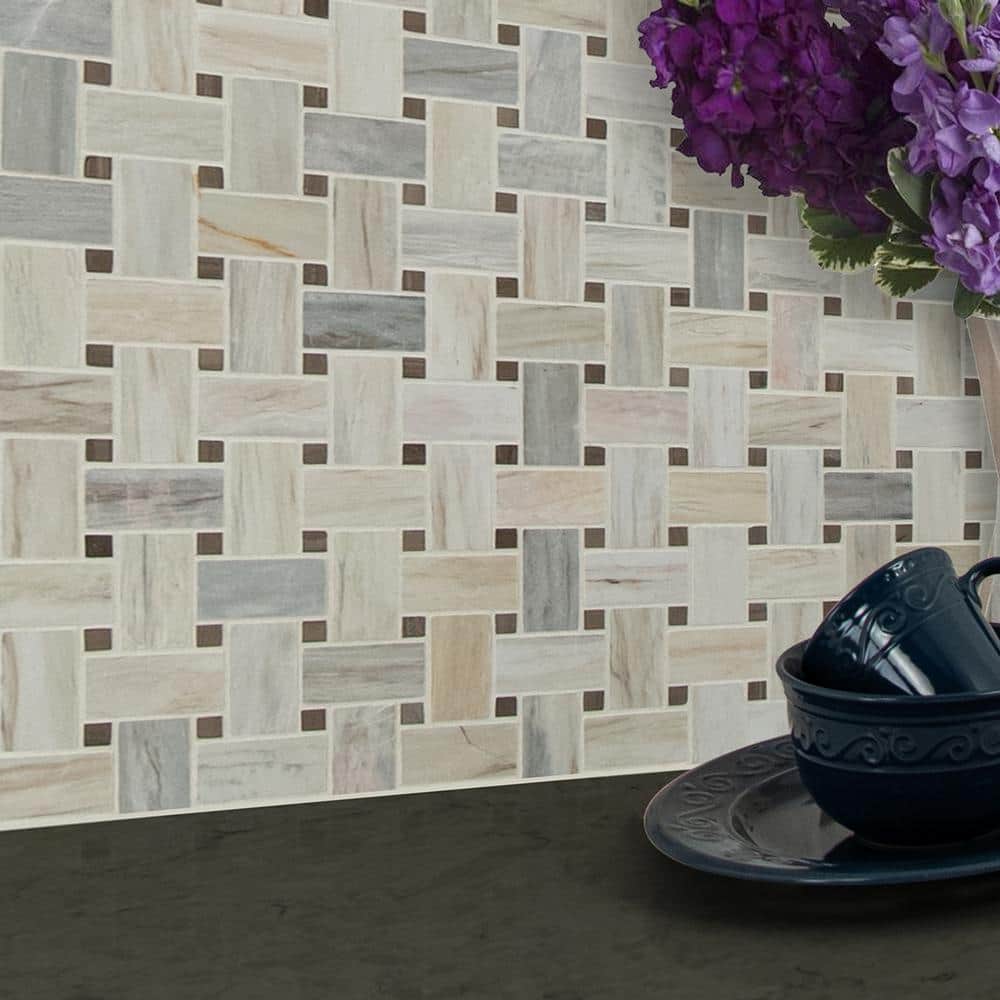Angora Basketweave 12" x 12" Polished Marble Mosaic Tile