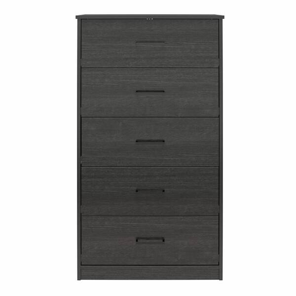 Ameriwood Home Karsan 5 Drawer Dresser, Black Oak DE13846 The Home Depot
