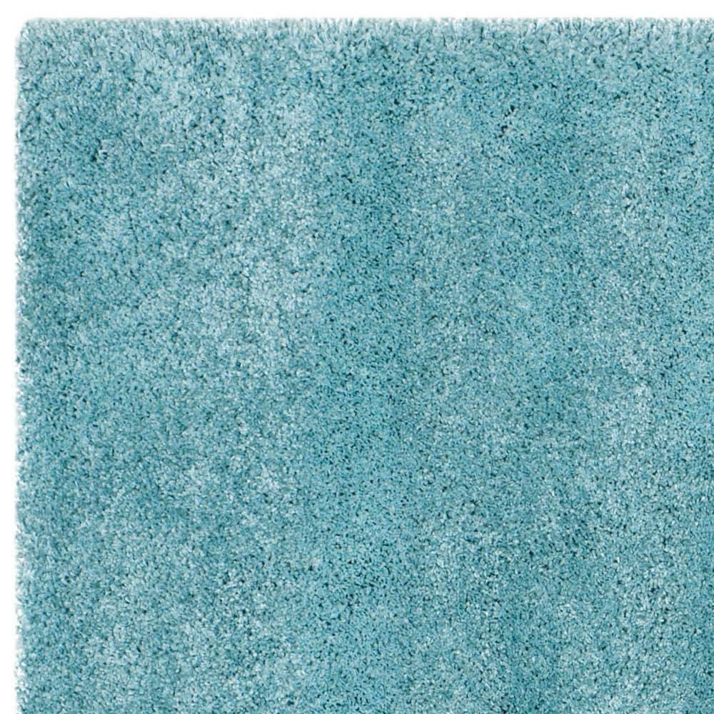 Aqua Blue High Pile Square Shag Area Rug