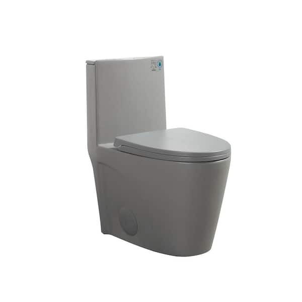 FUNKOL 1-Piece 1.1/1.6 GPF Top Dual Flush Elongated Toilet in Grey with Soft-Closing Seat Included