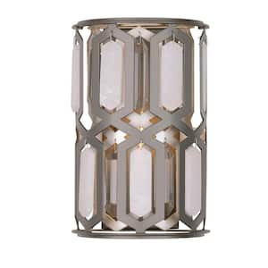 Hexly 1-Light 12 in. Bronze and Sultry Silver Wall Sconce with Crystal and Alabaster Accents