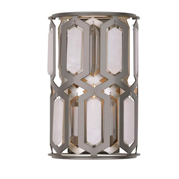Minka Lavery Hexly 1-Light 12 in. Bronze and Sultry Silver Wall Sconce with Crystal and Alabaster Accents
