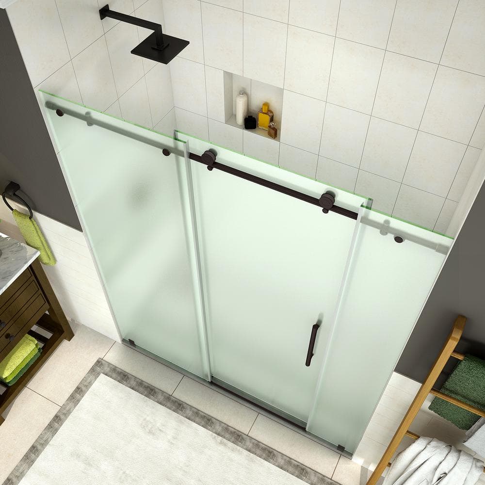 Coraline 72" x 76" Frosted Glass Bronze Sliding Shower Door