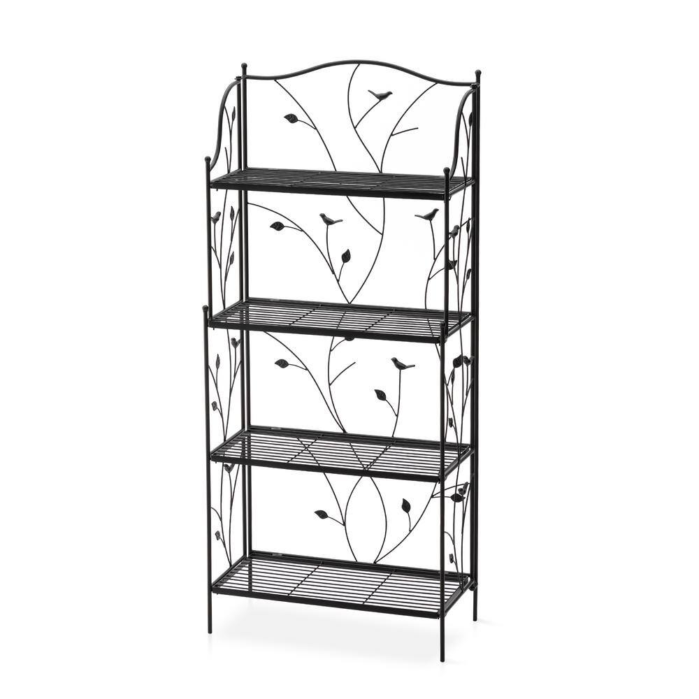 Glitzhome 52 in. H 4-Tier Black Rectangular Metal Shelf Plant Stand or ...