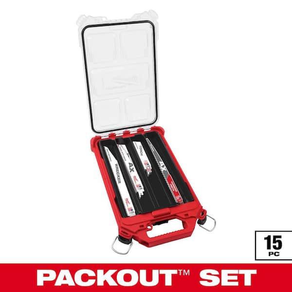 Milwaukee PACKOUT SAWZALL Reciprocating Saw Blade Set (15-Pack) with 12 in. 3 TPI Pruning Carbide Teeth Wood Cutting Blade