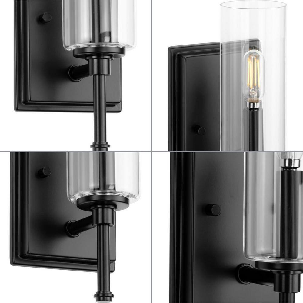 Elara Matte Black Cylinder Wall Sconce with Clear Glass Shade