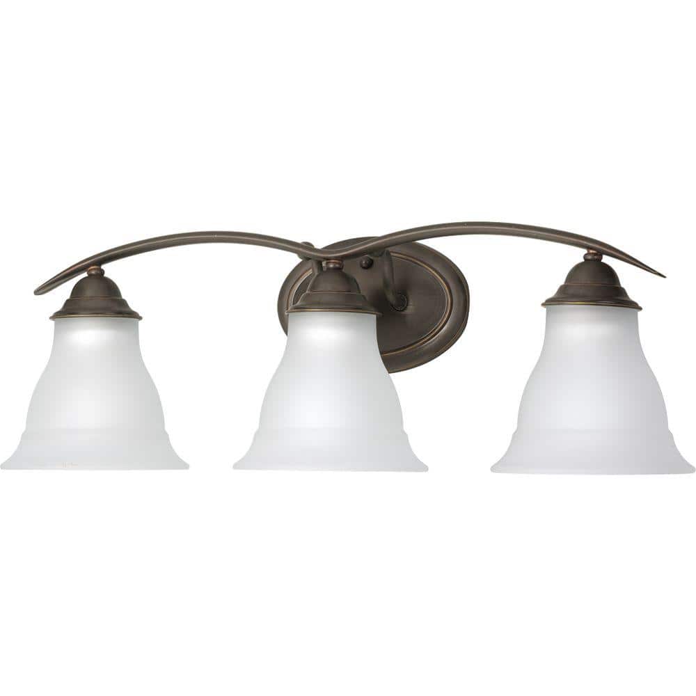 Antique Bronze 3-Light Bath Fixture with Etched Glass Shades