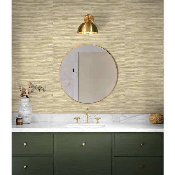 30.75 sq. ft. Khaki and Metallic Silver Cyrus Faux Grasscloth Vinyl Peel and Stick Wallpaper Roll