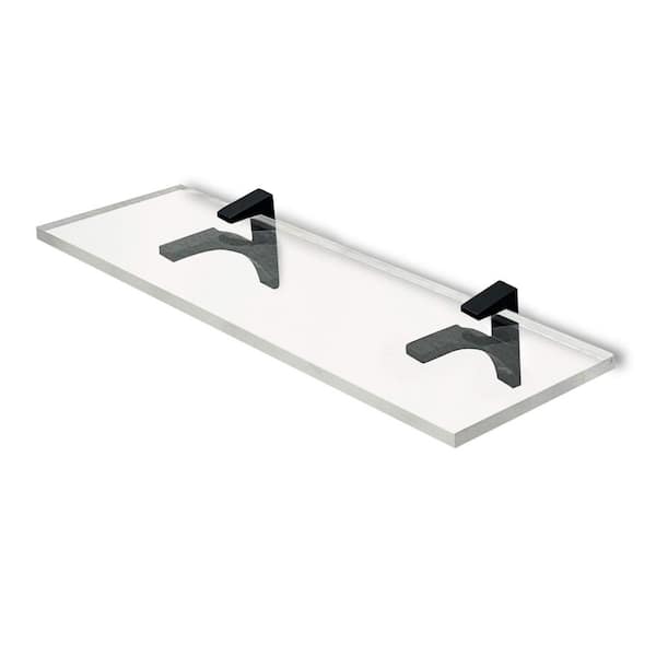 Fab Glass and Mirror 6 in. W x 0.75 in. H x 30 in. D Floating Wall Mounted Clear Acrylic Rectangular Shelf 3/4 in. Thick in Black SC Brackets