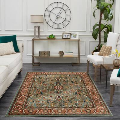 Mariah Aquamarine 5 ft. x 7 ft. Floral Area Rug
