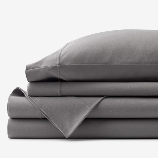Company Cotton 4-Piece Dark Gray Solid T-Shirt Soft Jersey Knit King Sheet Set