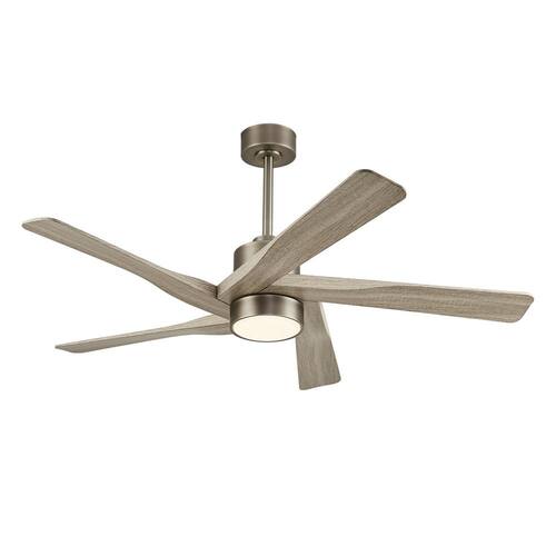 54 in. 5 Blades 6 Fan Speeds LED Indoor Nickel and Wooden Grain Smart Ceiling Fan with Remote Lighting