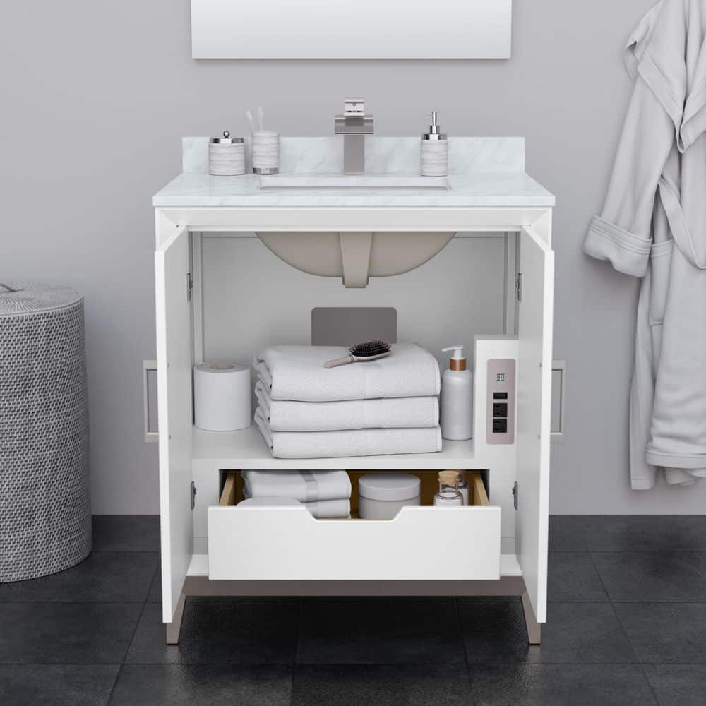 Marlena 30" White and Satin Bronze Freestanding Bathroom Vanity