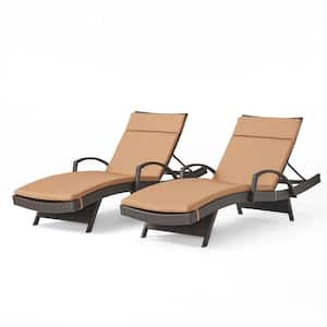 Salem Multi-Brown 2-Piece Faux Rattan Outdoor Chaise Lounge with Caramel Cushions