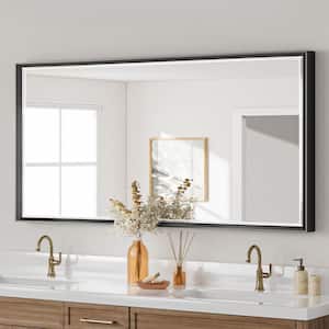 QueenFun 48 in., W x 24 in., H Framed Rectangular Beveled Edge Bathroom Vanity Mirror in Brushed Black