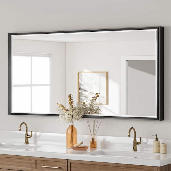 QueenFun 48 in., W x 24 in., H Framed Rectangular Beveled Edge Bathroom Vanity Mirror in Brushed Black