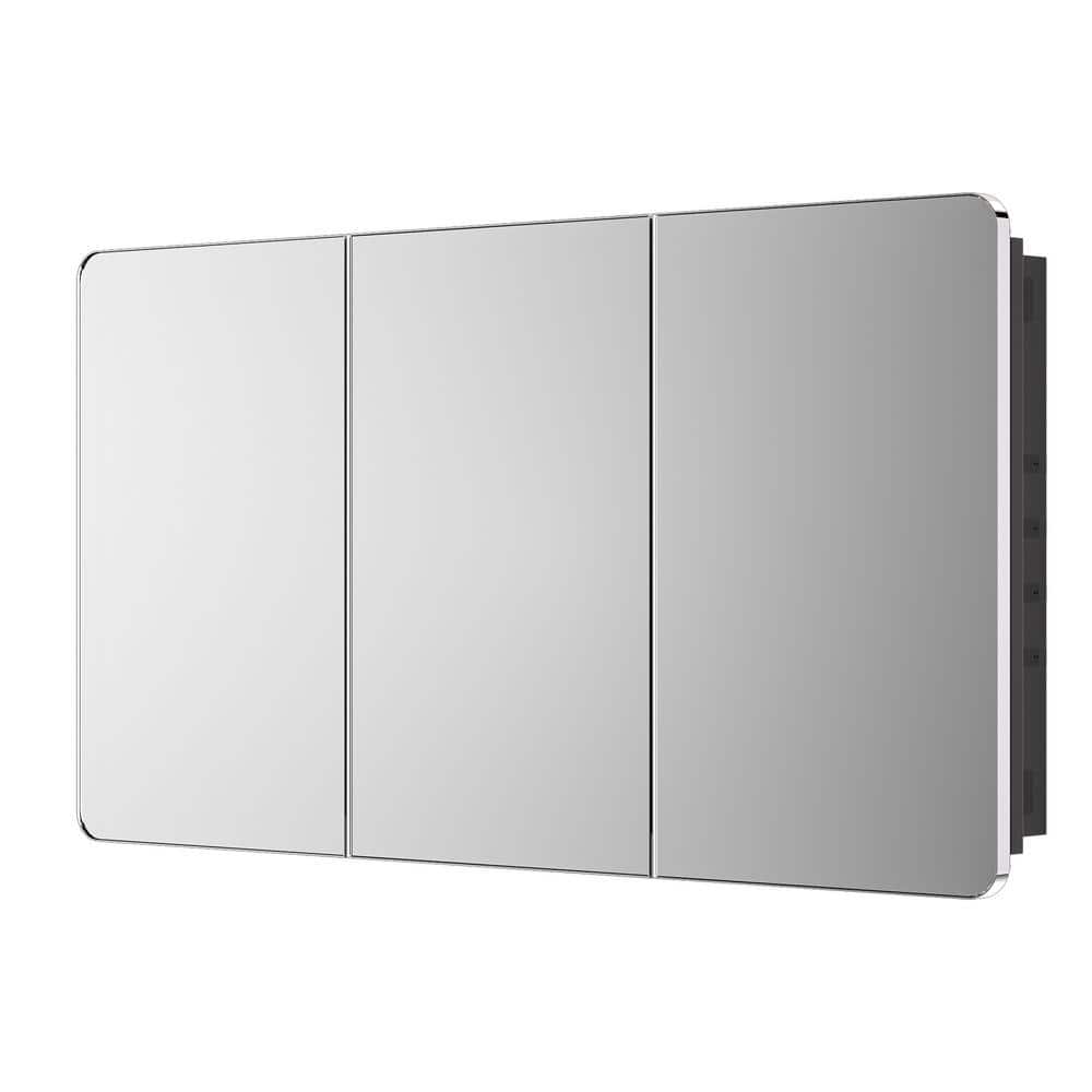 KeonJinn 60 in. W x 32 in. H Rectangular Chrome Aluminum Alloy Framed Recessed/Surface Mount