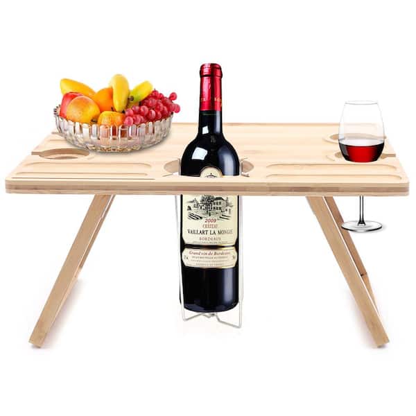 Multifunctional Portable Wine Picnic Table With 2 Bottle And 2 Wine Glasses  Holder, 1 Wooden Wine Table, Champagne Picnic Snack Table For Camping,  Beach, Outdoor, Indoor, Wine Lover Gift, Home And Outdoor Supplies - Temu
