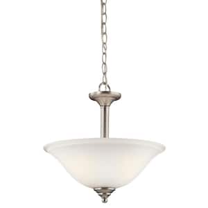 Wynberg 15.25 in. 2-Light Brushed Nickel Transitional Shaded Kitchen Convertible Pendant Hanging Light to Semi-Flush
