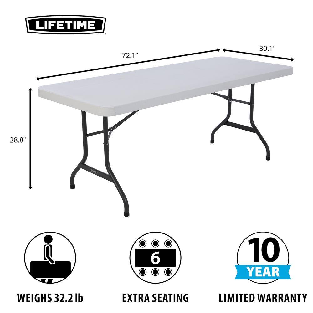 6-Foot White Granite Rectangular Folding Table with Steel Frame