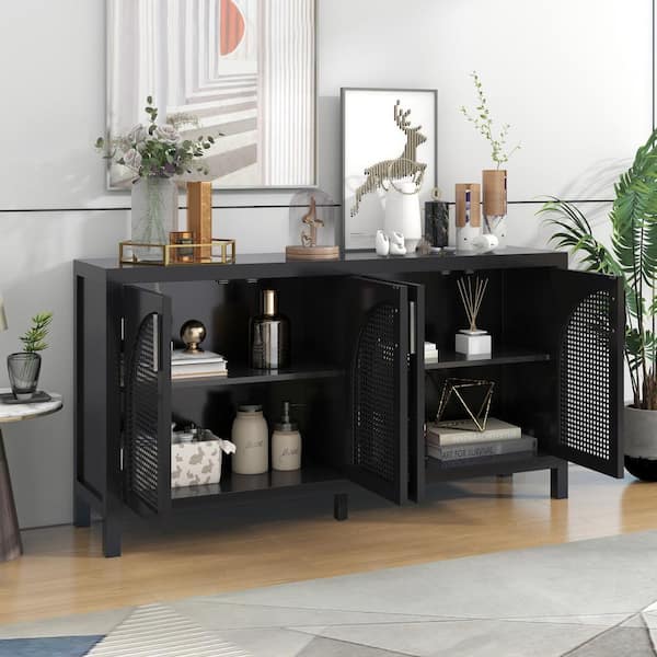Harper & Bright Designs Black Wood 58.1 in. Sideboard with