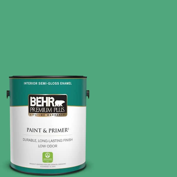 BEHR PREMIUM PLUS 1 gal. #P420-5 Shamrock Green Semi-Gloss Enamel Low Odor Interior Paint & Primer