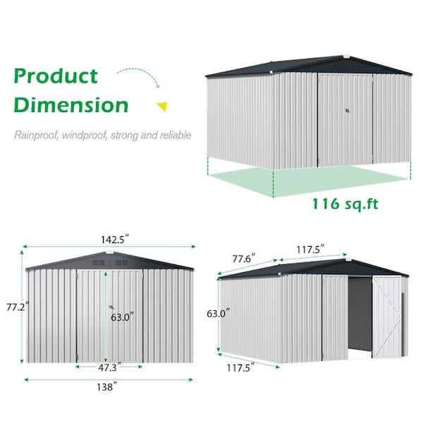 Zeus & Ruta 12 ft. W x 10 ft. D Metal Storage Shed with 2 Doors