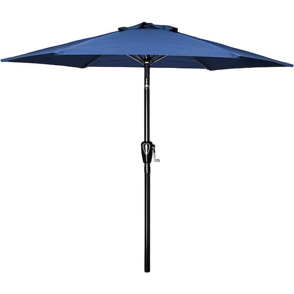 Unbranded Simple Deluxe 7.5 ft. Steel Market Tilt/Crank Patio Umbrella in Blue, with Push Button and 6 Sturdy Ribs for Deck Pool