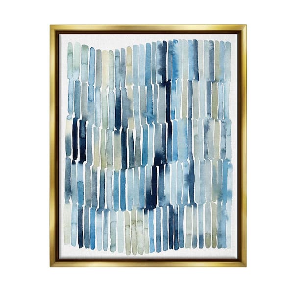Nautical Inspired Blue Beige Blocked Lines by Grace Popp Floater Frame Abstract Wall Art Print 25 in. x 31 in.