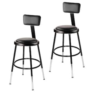 Otto 27 in Height Adjustable Black Vinyl Padded Stool with Backrest, Metal Frame, (2-Pack)
