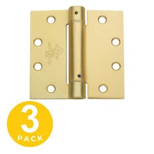 4.5 in. x 4.5 in. Satin Brass Full Mortise Spring With Non-Removable Pin Squared Hinge - Set of 3