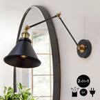 Gerrit Modern Adjustable Swing Long Arm Wall Lamp – Plug-in With Switch, Rotating Retro Metal Sconce For Bedroom, Living Room, Cafe (Black, 115cm Arm)