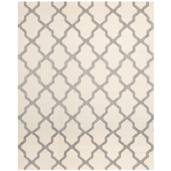 Cambridge 12 ft. x 18 ft. Ivory/Silver Geometric Trellis Area Rug