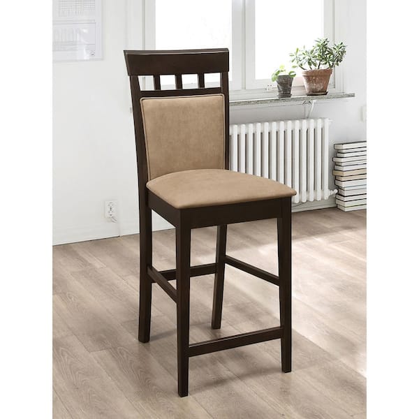 Gabriel 25 in. Cappuccino and Beige Wood Counter Height Stools with Upholstered Seat (Set of 2)